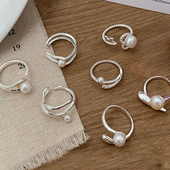 925 стерлингового серебра кольца перста, с жемчугом из раковины , серебряные