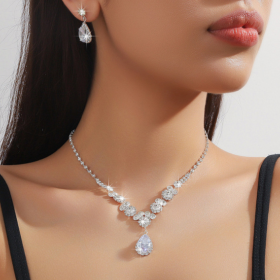 Сплава горный хрусталь комплектов ювелирных изделий, включают серьги и ожерелья, слеза