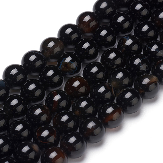 Natural Black Onyx Beads Strands, Dyed & Heated, Grade B, Round