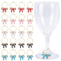 20Pcs 5 Colors Brass Wine Glass Charms, Bowknot, with Alloy Enamel Charms