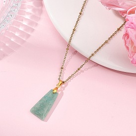 Подвеска в форме трапеции с ограненным натуральным драгоценным камнем 304 Цепочка-спутник из нержавеющей стали, золотые