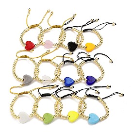 Bracelets de coeur de lampe faits à la main, Bracelets de perles tressés en laiton ronds réglables en mm pour femmes, réel 6 k plaqué or