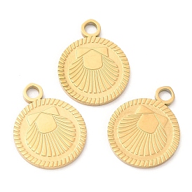 Ion Plating(IP) 316L Surgical Stainless Steel Pendants, Flat Round with Shell Charm