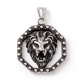 Tibetan Style 304 Stainless Steel Pendants, Hexagon & Lion