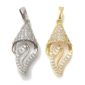 Rack Plating Brass Micro Pave Cubic Zirconia Pendants, Shell, Cadmium Free & Lead Free, Long-Lasting Plated Charms, with Jump Ring