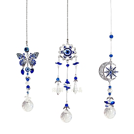 Alloy & Glass Blue Evil Eye Pendant Decorations, Hanging Suncatchers, for Garden Decorations