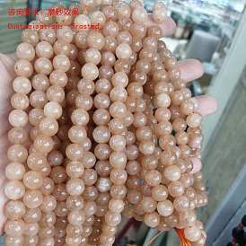 Natural White Jade Beads Strands, Frosted, Dyed, Imitation Sunstone, Round