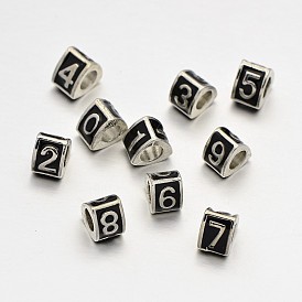 Triangle with Number Alloy Enamel European Beads, Large Hole Beads, Platinum, Black, 10x9x7mm, Hole: 5mm