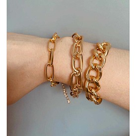 Bracelet à chaîne épaisse à double couche géométrique punk - ornement à main en chaîne en métal cool hip-hop.