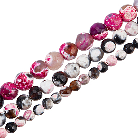 3 Strands 3 Style Natural Dyed Agate Beads Strands, Faceted, Round