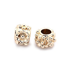 Nickel Free & Lead Free Alloy European Beads, Long-Lasting Plated, Large Hole Beads, Rondelle with Flower Pattern, 10x7mm, Hole: 5mm