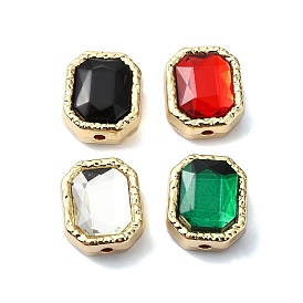 Rack Plating Alloy Beads, with Glass, Octagon, Golden