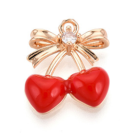 Подвески из латуни с микропаве из кубических цирконий и эмали, без кадмия, без никеля и без свинца, вишня, золотой свет