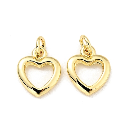 Brass Heart Charms, with Jump Rings, Cadmium Free & Lead Free, Long-Lasting Plated