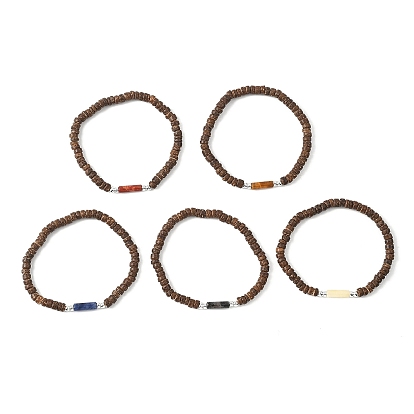 Браслеты из кокоса, натуральных и синтетических бусин из смешанных драгоценных камней