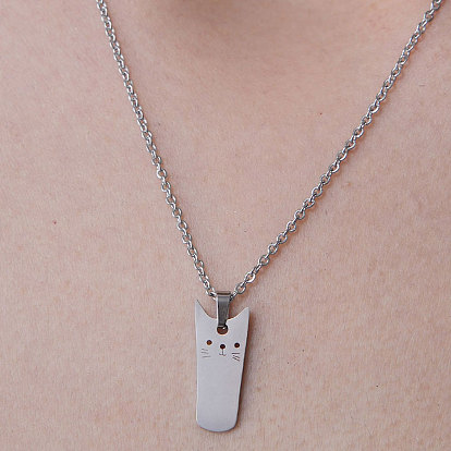 201 Stainless Steel Cat Shape Pendant Necklace