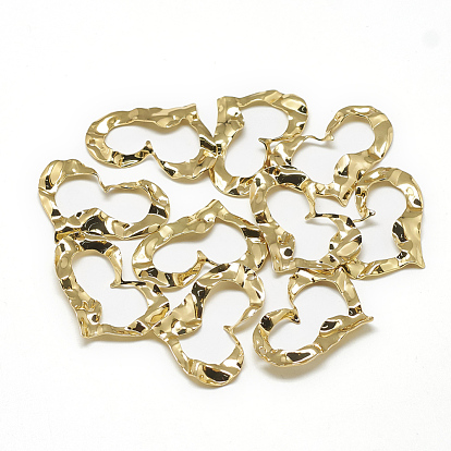 Brass Wavy Pendants, Heart, Real 18K Gold Plated