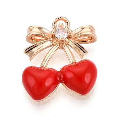 Подвески из латуни с микропаве из кубических цирконий и эмали, без кадмия, без никеля и без свинца, вишня, золотой свет