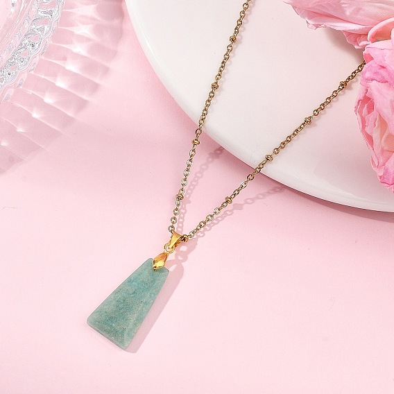 Подвеска в форме трапеции с ограненным натуральным драгоценным камнем 304 Цепочка-спутник из нержавеющей стали, золотые