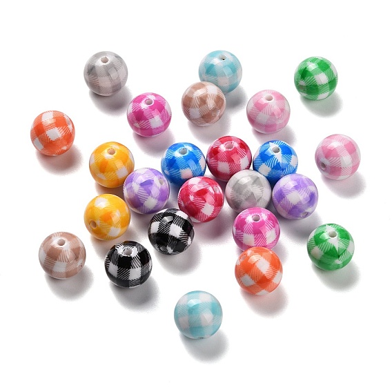 Непрозрачные акриловые бусины, окрашенные распылением, круглый с рисунком тартана