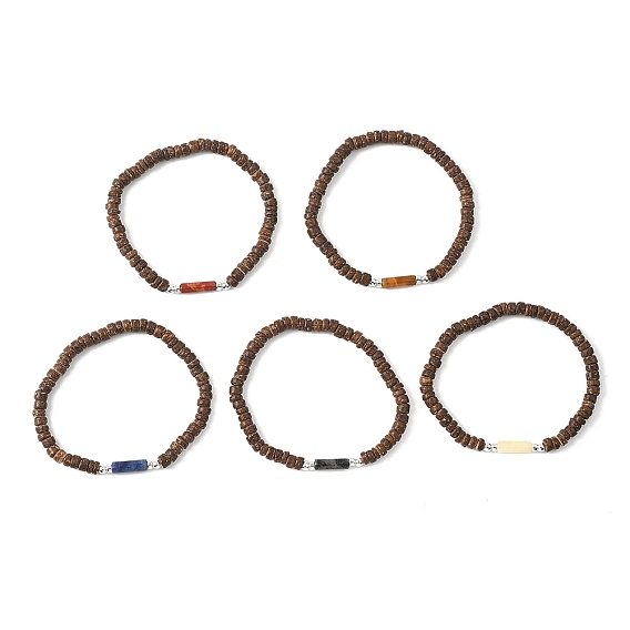 Браслеты из кокоса, натуральных и синтетических бусин из смешанных драгоценных камней