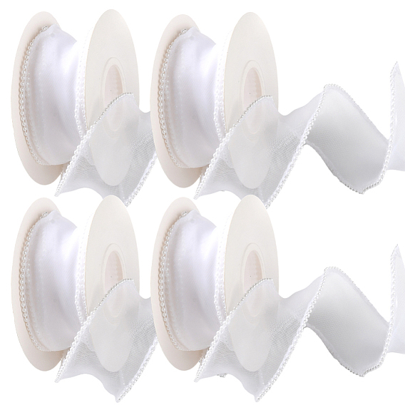 4 рулоны АБС-сетки с жемчужной окантовкой для изготовления бантов, Подарочная упаковка
