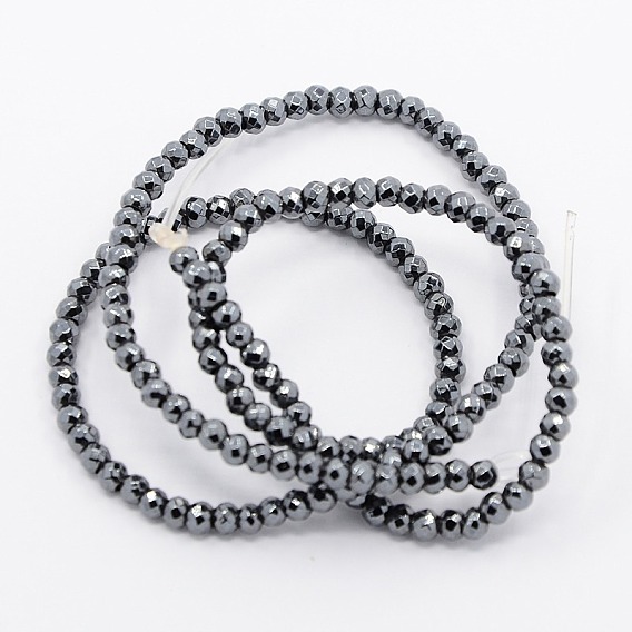 Non-magnetic Synthetic Hematite Faceted Round Beads Strands, 3x3mm, Hole: 1.5mm, about 167pcs/strand, 15.5 inch