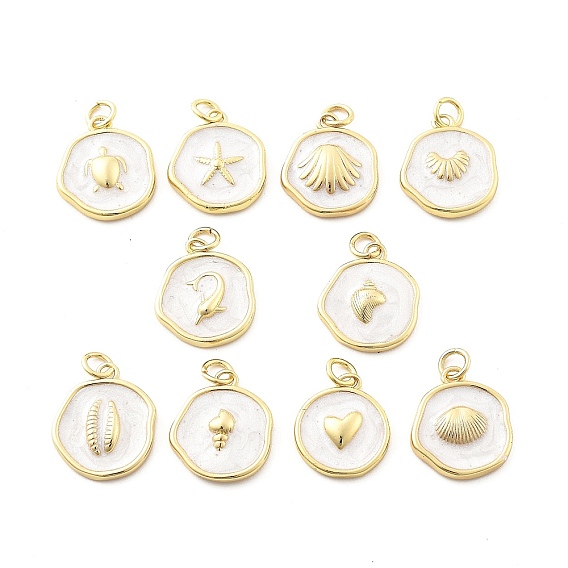 Подвески из латуни и эмали на тему океана, с целью перехода в кольце, реальный 18 k позолоченный, плоский круглый шарм