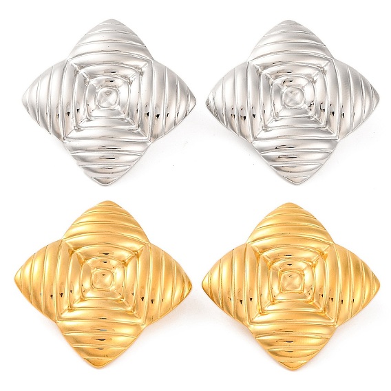 Ионное покрытие (ip) 304 серьги-гвоздики из нержавеющей стали, ромб с фактурой