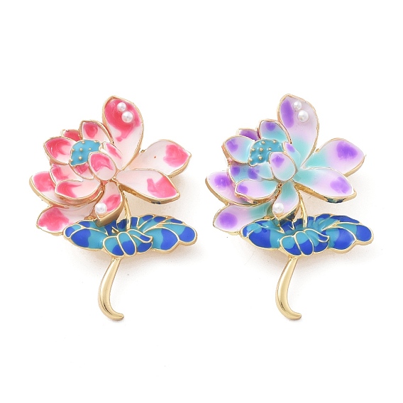 Эмалевые булавки в виде лотоса, броши из сплава для одежды рюкзака, с пластиковой жемчужины