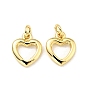 Brass Heart Charms, with Jump Rings, Cadmium Free & Lead Free, Long-Lasting Plated