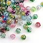 Plating Transparent Acrylic Beads, Metal Enlaced, Round Flower