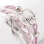 4Pcs 4 Color Alloy Heart Beat & 304 Stainless Steel Infinity Links Multi-strand Bracelets Set, Faux Suede Braided Tripel Layer Bracelets for Women
