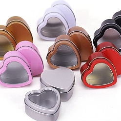 Tinplate Tins Gift Boxes with Clear Window Lid, Heart Storage Box