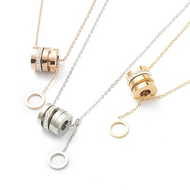 304 Stainless Steel Pendant Necklaces, with Polymer Clay Rhinestone, Ring with Column, Roman Numerals