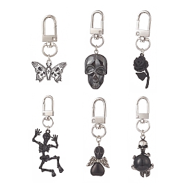 Alloy Pendant Decorations, with Alloy Swivel Clasps, for Keychain, Purse, Backpack, Skull & Butterfly & Rose & Skeleton