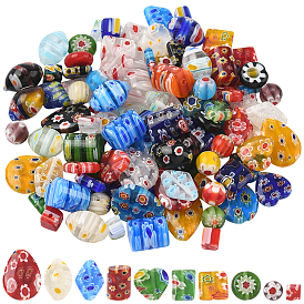 110шт 10 стили стеклянные бусины миллефиори ручной работы, разнообразные