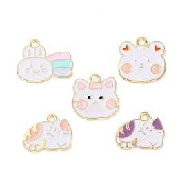 Cute Animal Alloy Enamel Pendants, Light Gold, Cat & Bear & Rabbit Charm