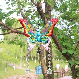 Glass Teardrop Pendant Decoration, Wind Chime, with Iron Butterfly Link for Home Garden Decoration