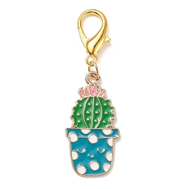 Decoraciones colgantes de cactus de esmalte de aleación, encantos de broche de langosta, dijes con clip, para llavero, bolso, adorno de mochila