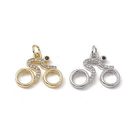 Brass Micro Pave Clear Cubic Zirconia Pendants, with Jump Ring, Biker Charm