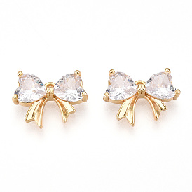 Brass Pave Clear Cubic Zirconia Charms, Bowknot