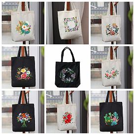DIY Tote Bag Embroidery Kit, including Embroidery Needles & Thread, Cotton Cloth, Plastic Embroidery Frame