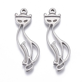 304 Stainless Steel Hollow Pendants, Cut-Out, Cat Shape