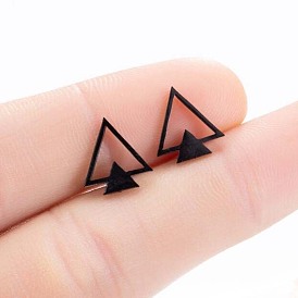 Stylish Geometric Triangle Earrings in Black Stainless Steel for Men and Women