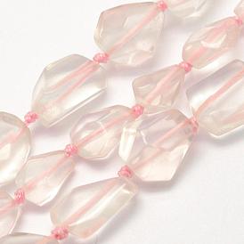 Natural Rose Quartz Beads Strands, Faceted, Nuggets, Grade A