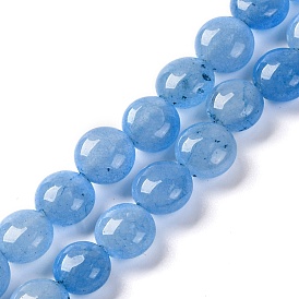 Natural Aquamarine Beads Strands, Dyed, Flat Round