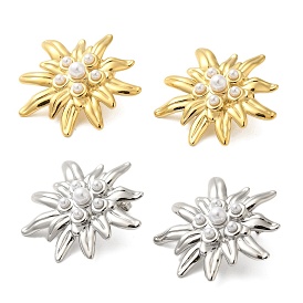 304 Stainless Steel Shell Pearl Flower Stud Earrings for Women