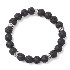 Браслеты из бусин из натуральной лавы, эластичные браслеты для женщин, круглые