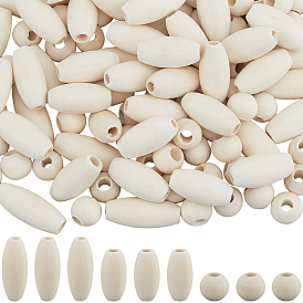 300шт 3 стиль натуральные необработанные деревянные бусины, бусины макраме, круглые и овальные деревянные бусины с большим отверстием для рукоделия